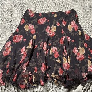 Ralph Lauren Black and Red Floral Skater Skirt Size L